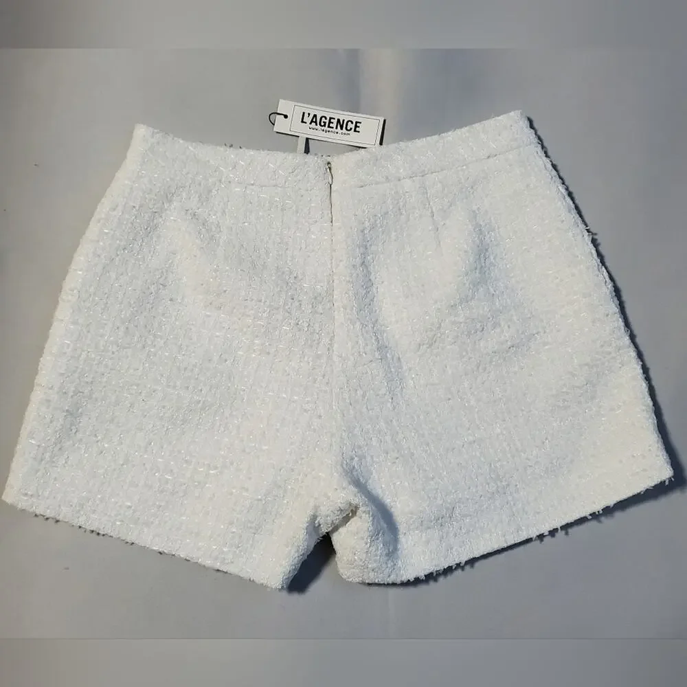 NWT$395 L'agence Ashton Bouclé Knit White Shorts Sz 6 - Picture 16 of 16